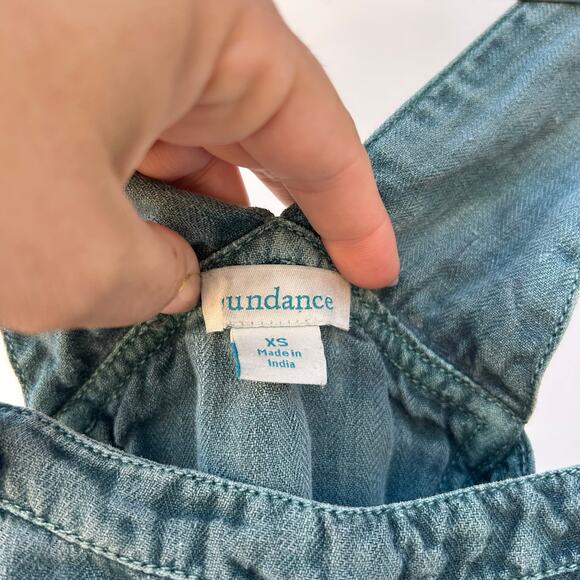 Sundance Hannah Overalls Green Herringbone Linen Vintage Wash XS - Picture 3 of 9